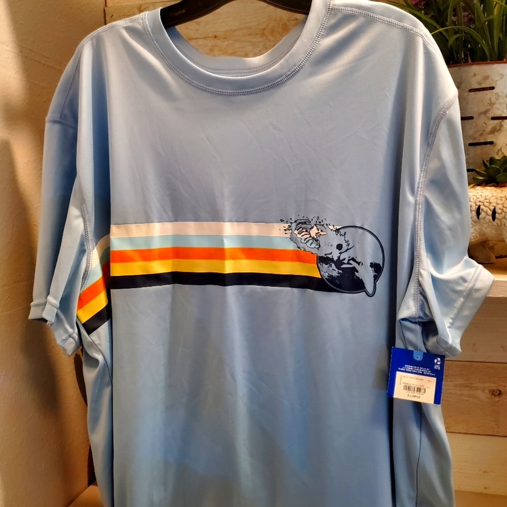 Arizona Jeans Men's XL 100% Polyester Rainbow Splash‎ Shirt Blue New